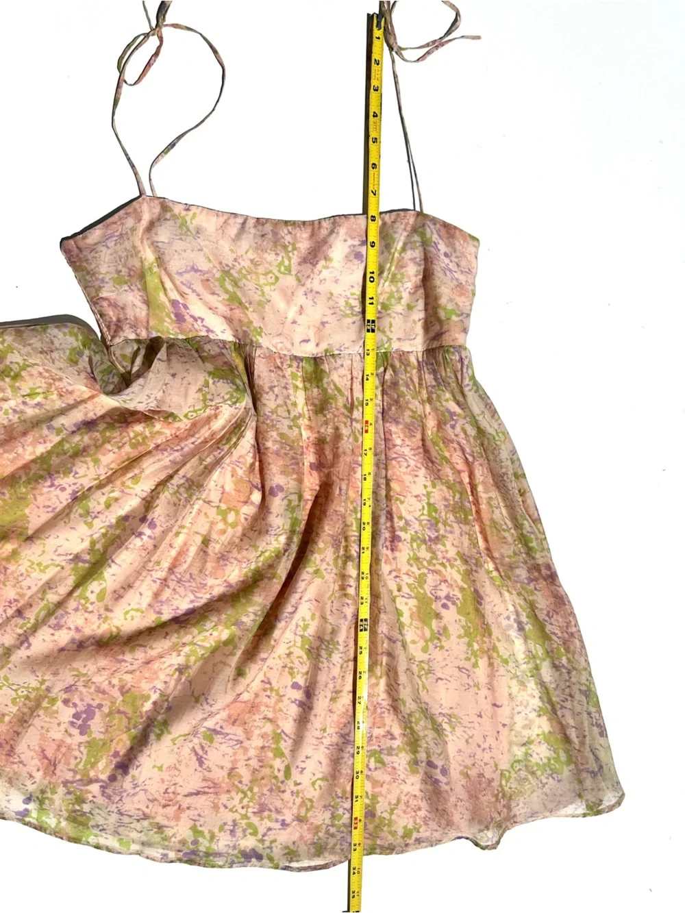 ASTR Babydoll Serenity Pink and Green Floral Strap Tie-Shoulder Sundress Dress M